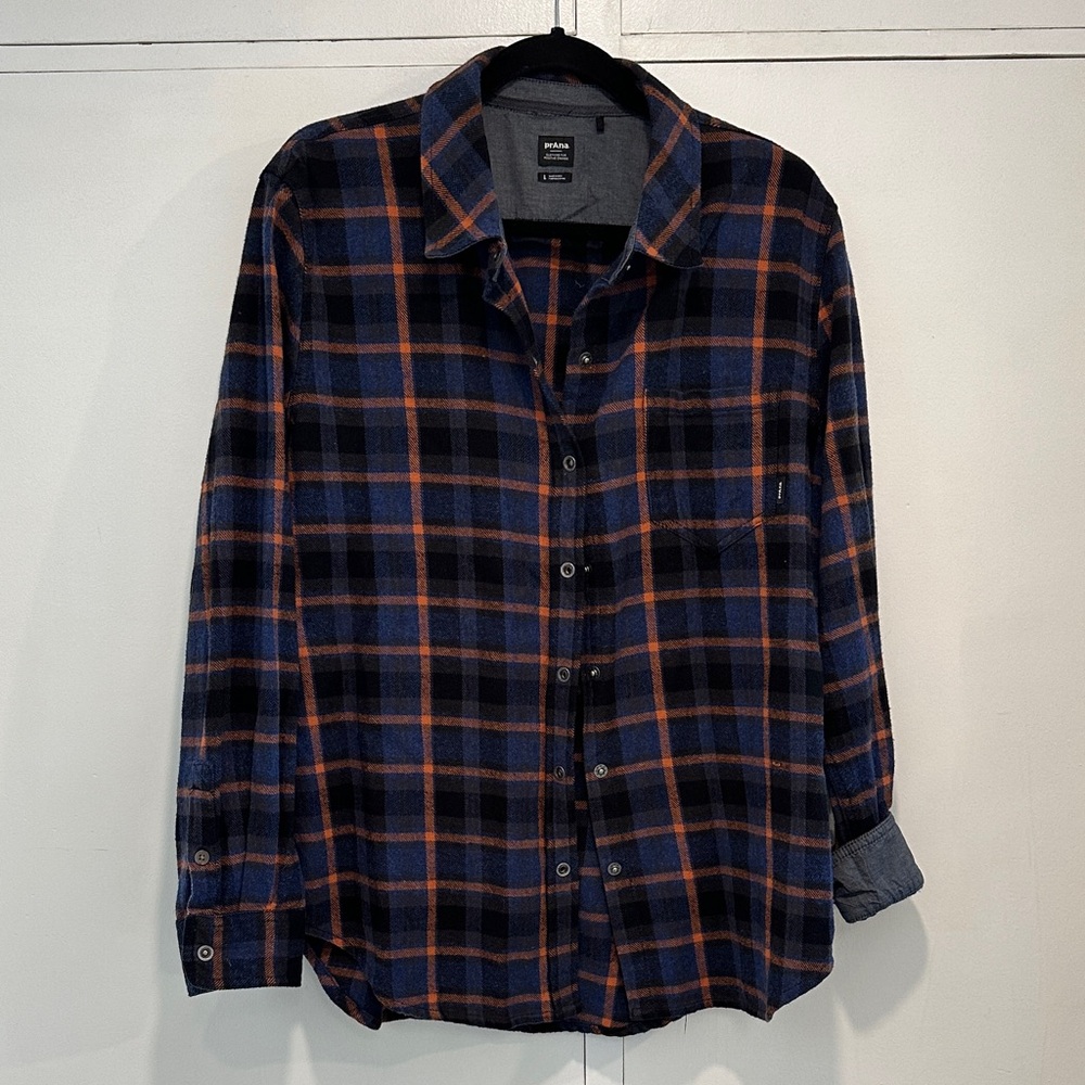 Prana Women’s Navy and Rust Plaid Shirt, L